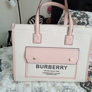 Burberry medium Tote bag/ Purse Pink leather trim with white cloth